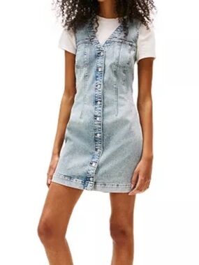 NWT Tommy Hilfiger Denim Mini Dress V-Neck Button Front Y2K Size S